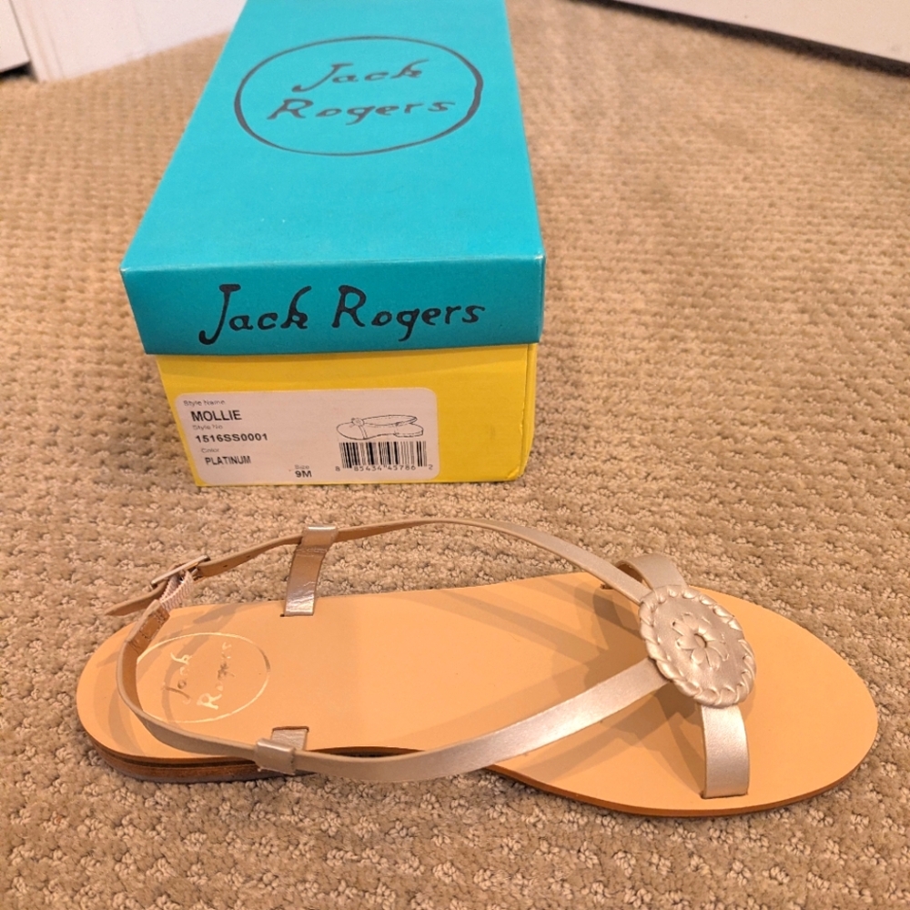 Jack Rogers Platinum Sandals, Mollie, Size 9 NWT